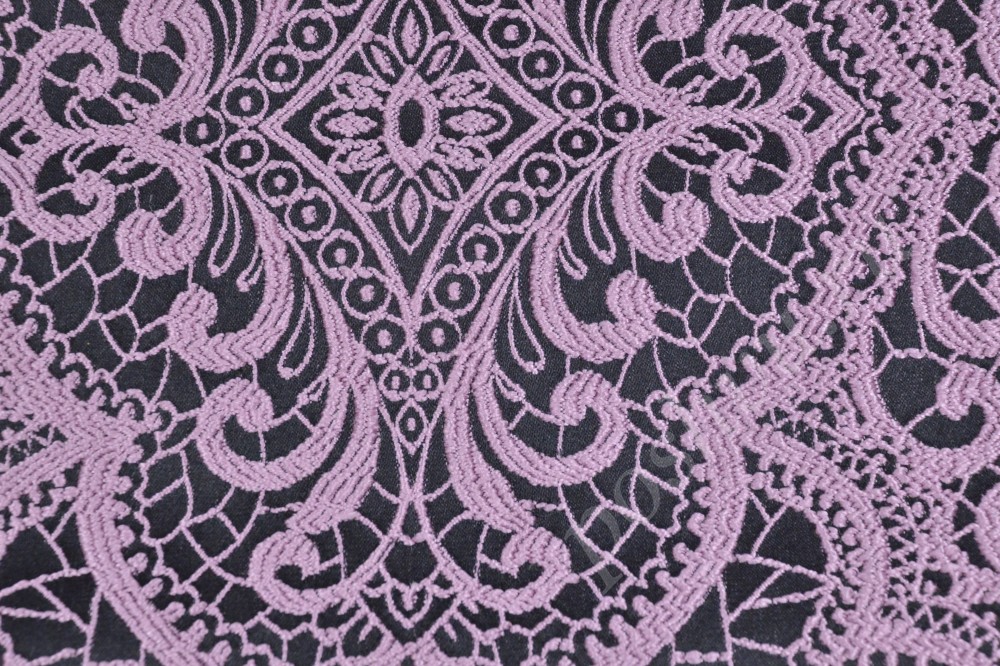 Ткань для мебели жаккард чёрного цвета с розовым орнаментом