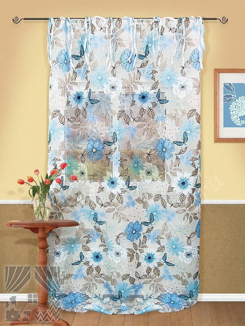 Роскошный цветной тюль с флористическим узором в голубых тонах для гостиной или спальни