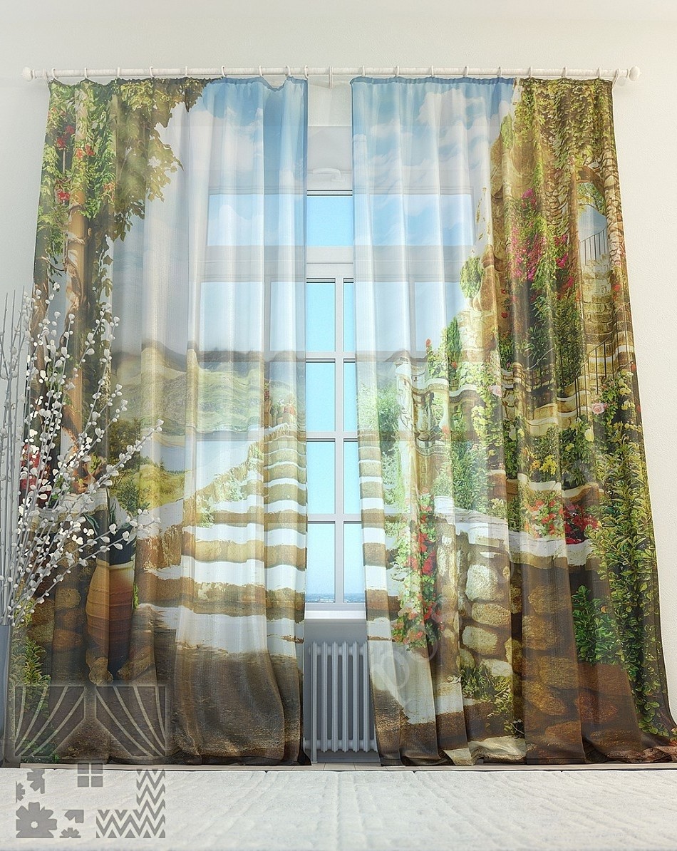 Шикарный тюль с изображением римского сада для гостиной или спальни