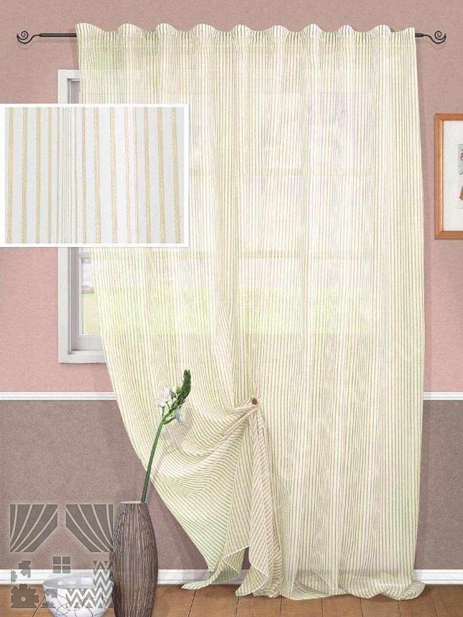 Роскошный тюль в мелкую вертикальную полоску бежевого цвета для гостиной или спальни