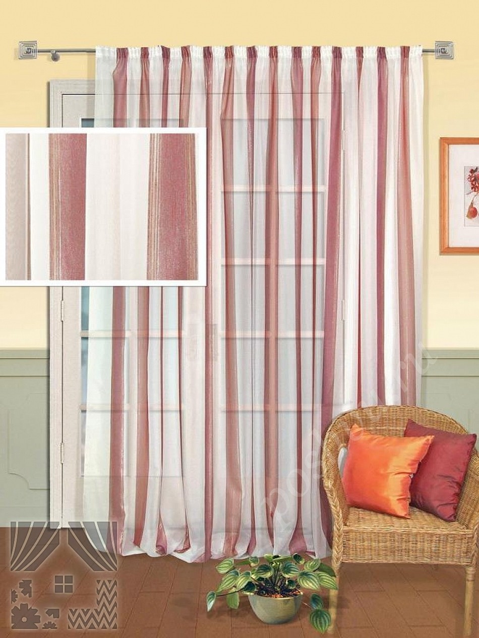 Стильный тюль в вертикальную полоску винного цвета с люрексом для гостиной или спальни