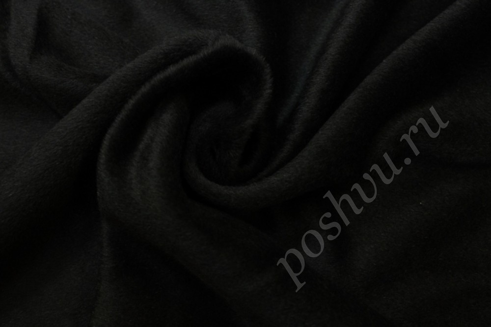Пальтовая шерстяная ткань черного цвета с ворсом