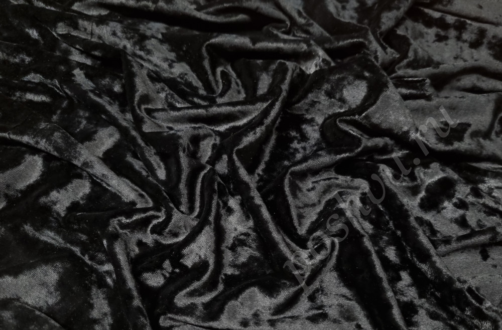 Бархат мраморный однотонный, цвет черный, 240 гр/м2