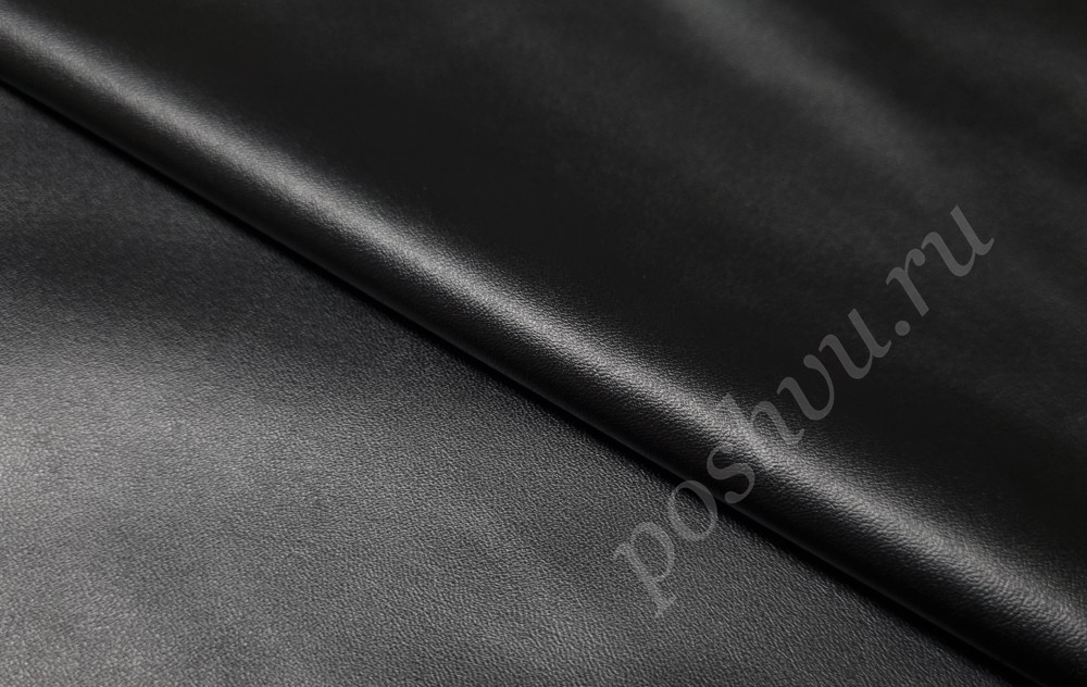 Ткань экокожа-стрейч, цвет черный, 235гр/м2