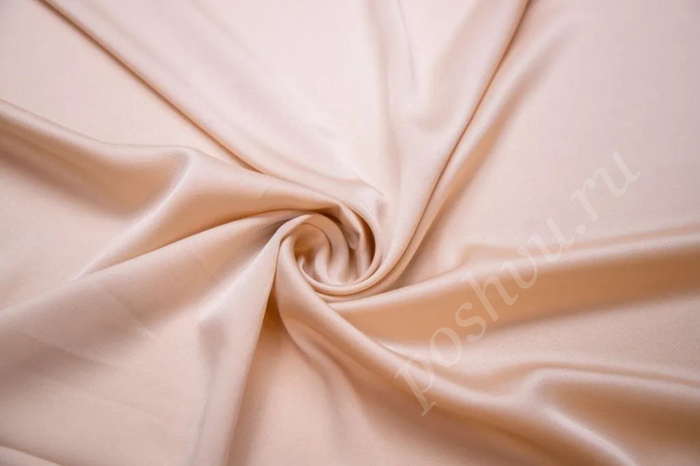 Плательная атласная ткань Кади бежевого цвета (186г/м2)