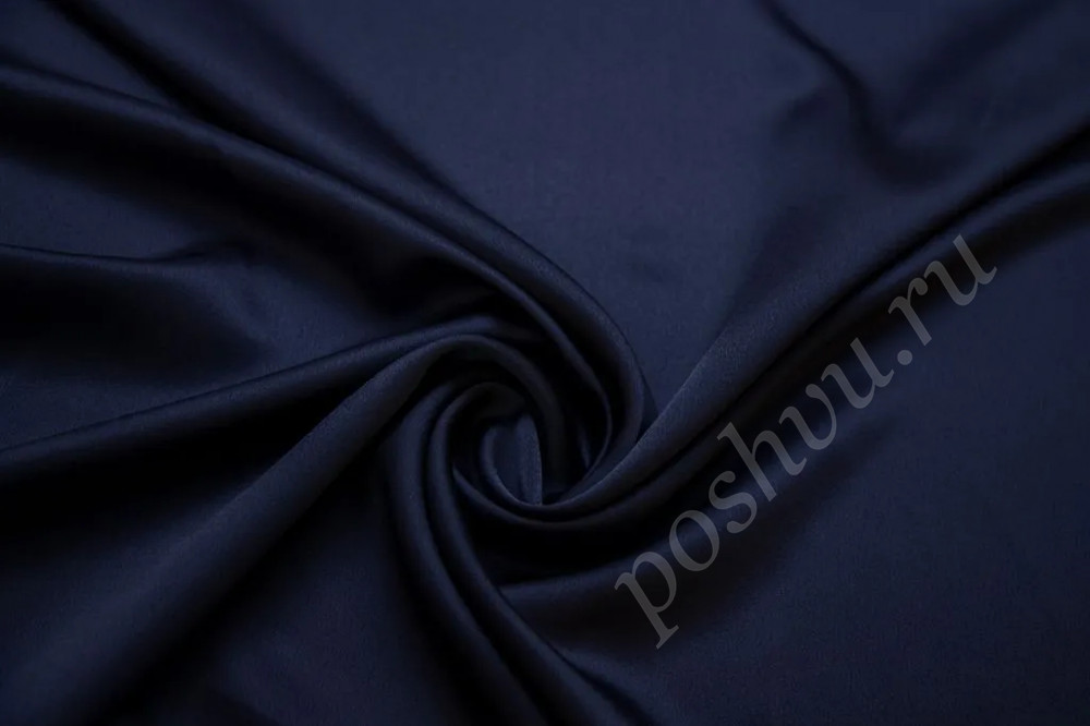 Плательная атласная ткань Кади темно-синего цвета (186г/м2)