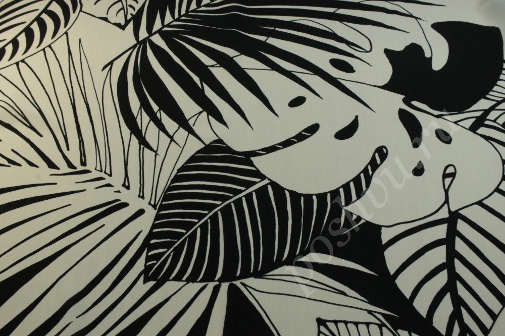 Ткань шелк Max Mara в черно-белых листьях