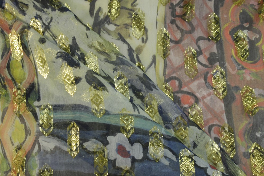 Ткань шифон Max Mara Цветочное золото