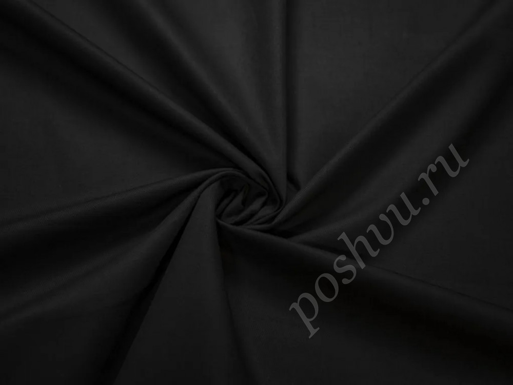 Костюмно-плательный хлопок черного цвета в диагональный рубчик (224г/м2)