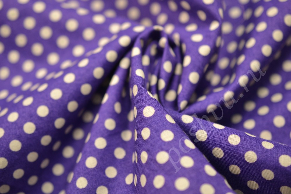 Ткань хлопок плательный фиолетового оттенка в белый горох
