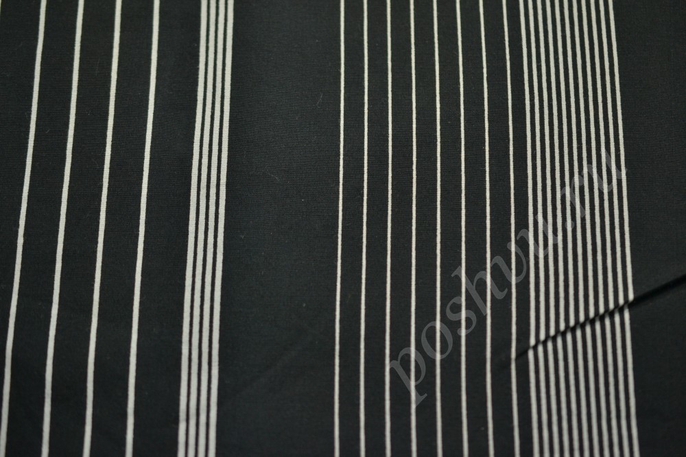 Ткань Хлопок плательный в черно-серые полосы