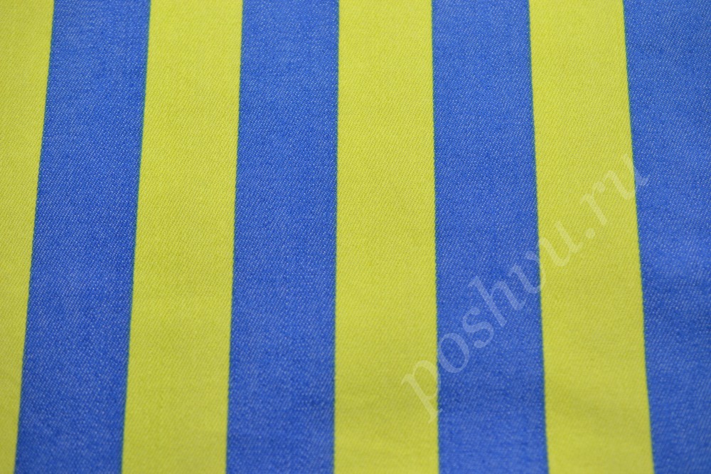 Ткань костюмная Хлопковая джинса в сине-желтую полосу