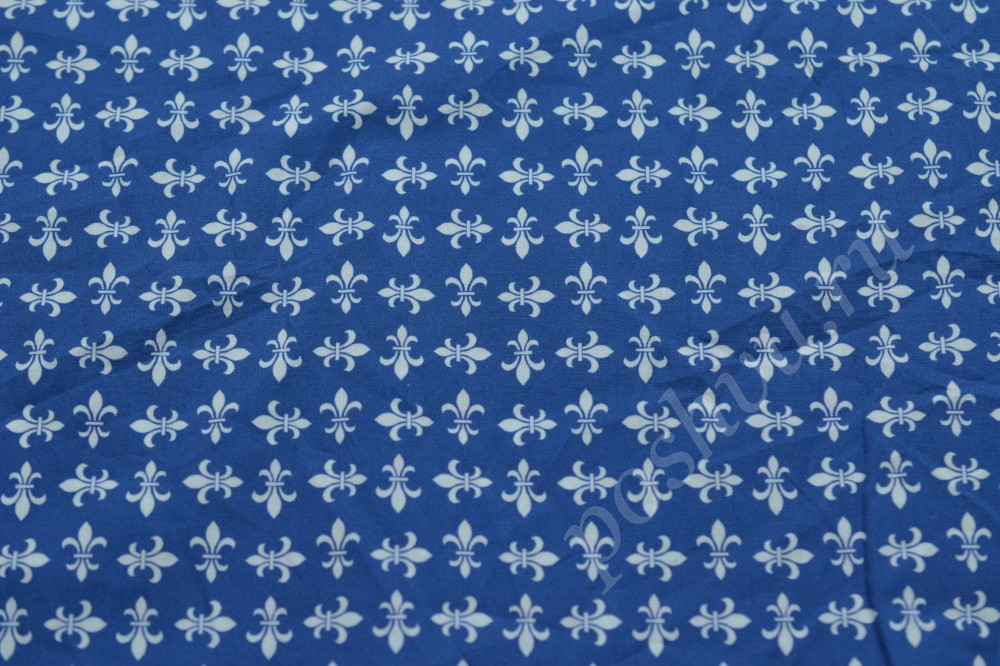 Ткань Сорочка хлопковая синего оттенка в белый узор