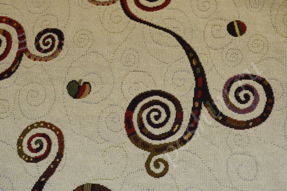 Ткань для штор гобелен кремового цвета с узором