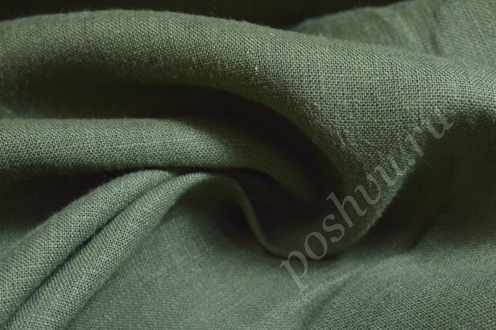 Льняная костюмная ткань серо-зеленого цвета