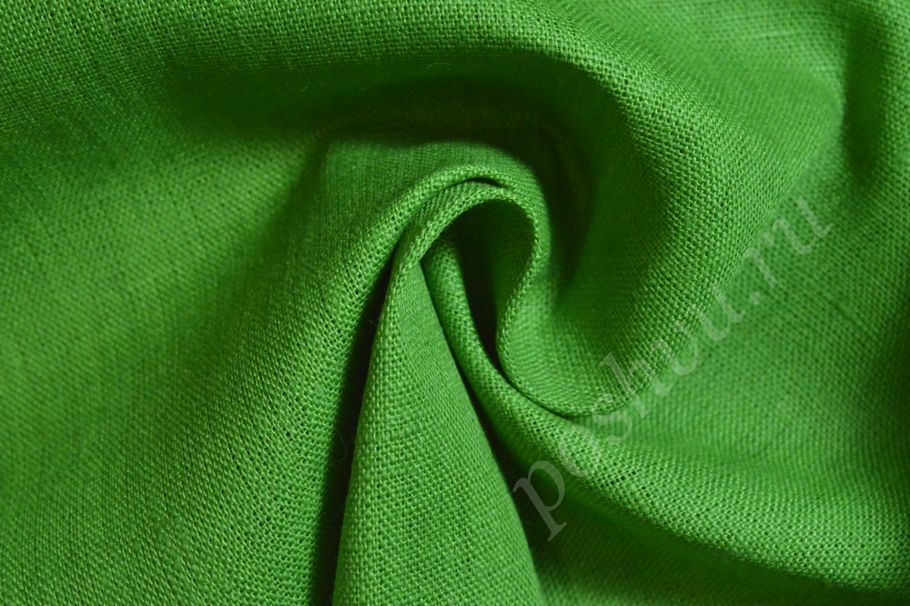 Костюмная льняная ткань яркого зеленого оттенка