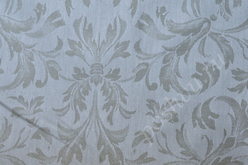 Жаккардовая ткань для скатертей серо-бежевого цвета с узором