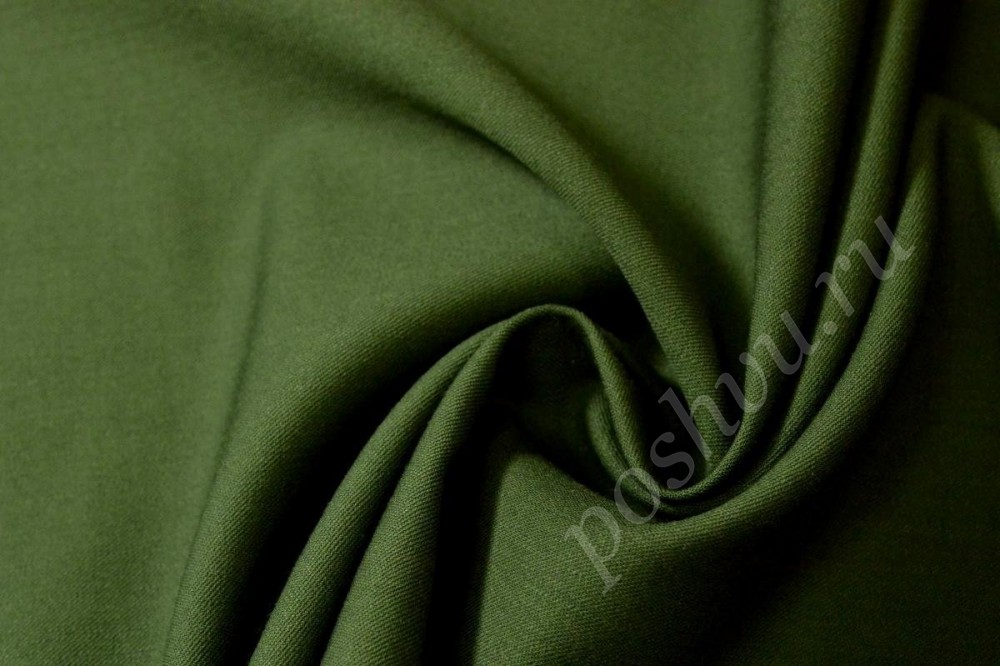 Костюмная шерстяная двухсторонняя ткань Лейтмотив темно-зеленого цвета
