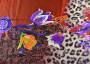 Шелковая ткань медного оттенка с леопардовым и цветочным принтом