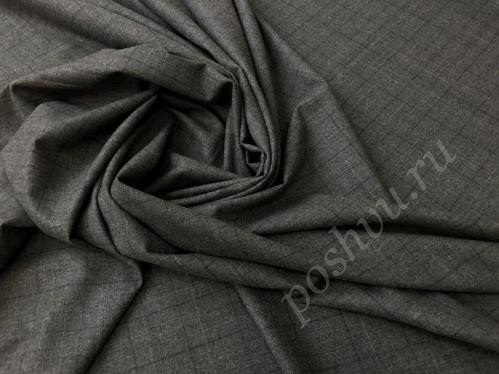Фланелевая костюмная ткань в тонкую клеточку серого цвета