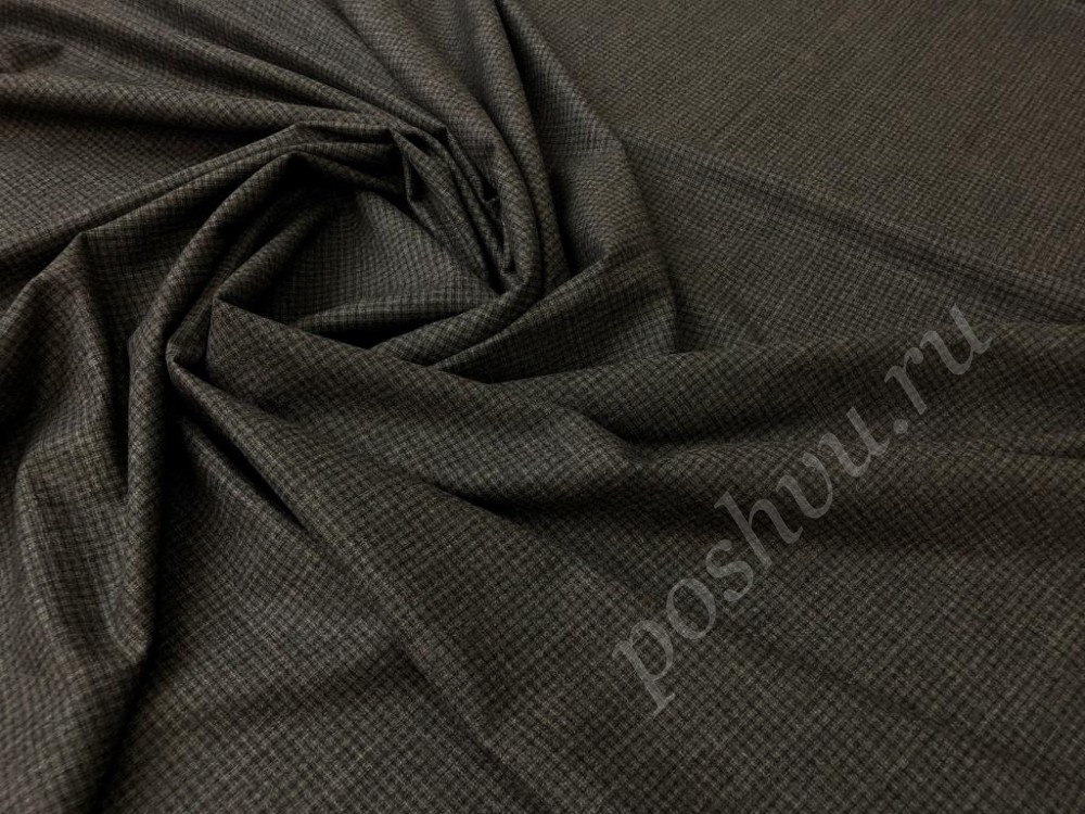 Фланелевая костюмная ткань темно-серого с коричневым цвета