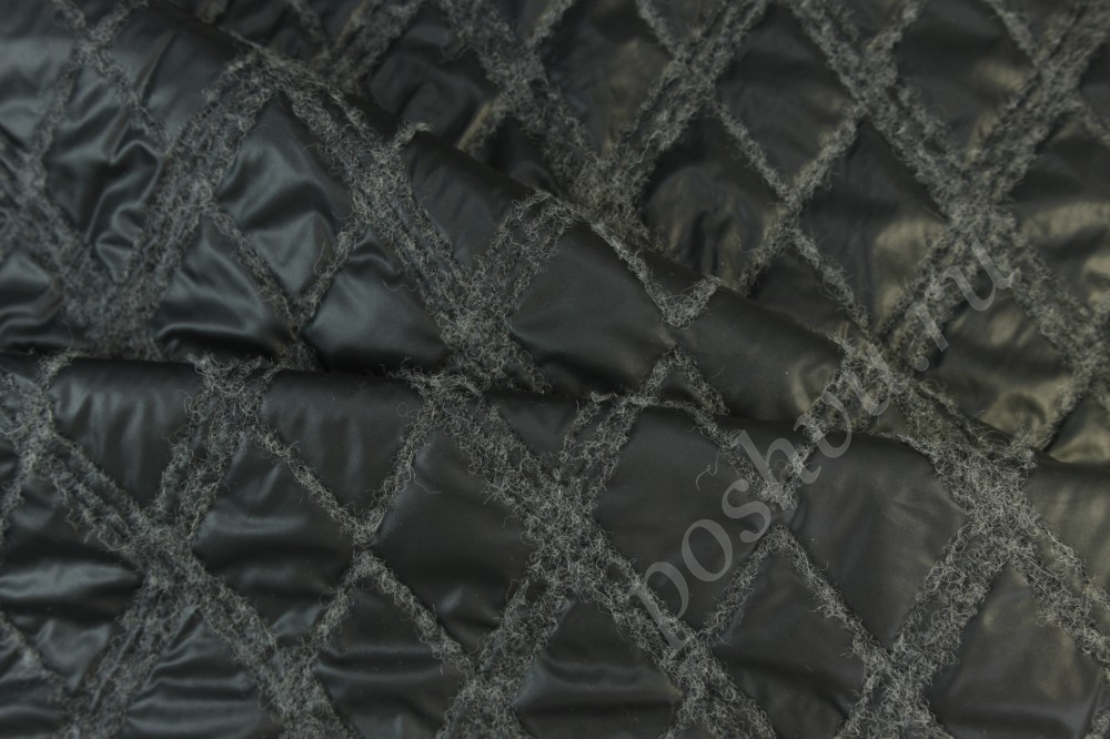 Курточная ткань с шерстью черного оттенка