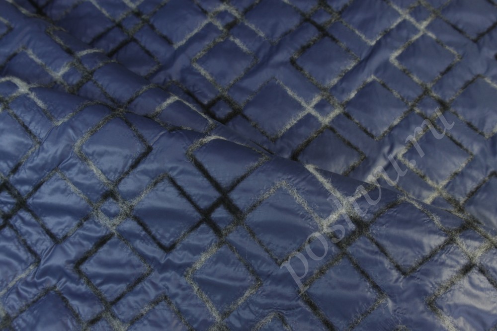 Курточная ткань с шерстью синего цвета