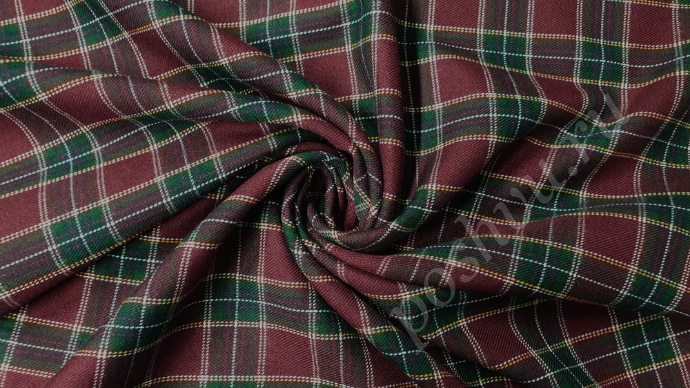 Костюмная ткань шотландка бордового цвета