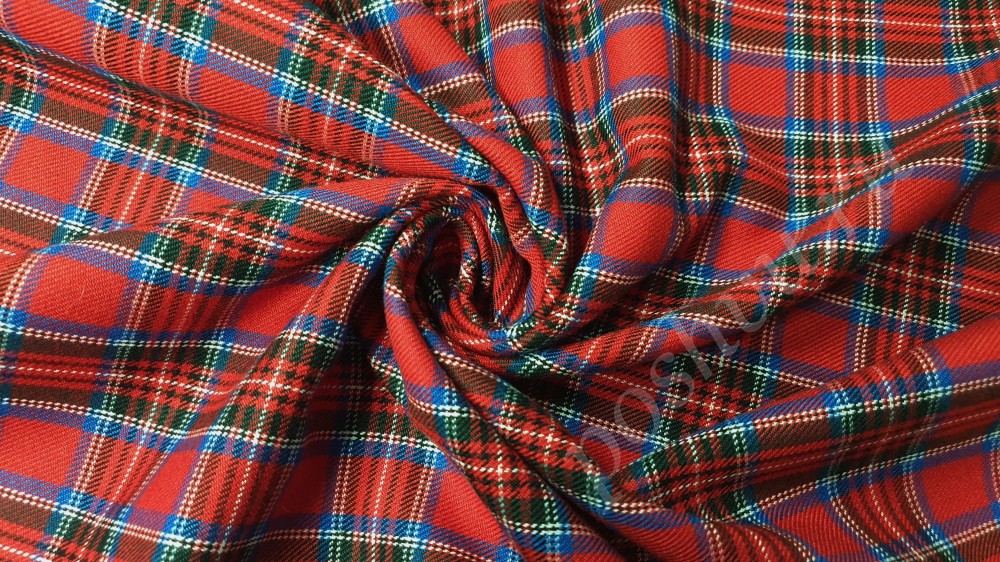 Костюмная ткань шотландка красного цвета