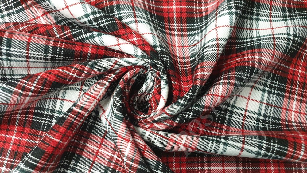 Костюмная ткань Шотландка, красно-бело-чёрная клетка
