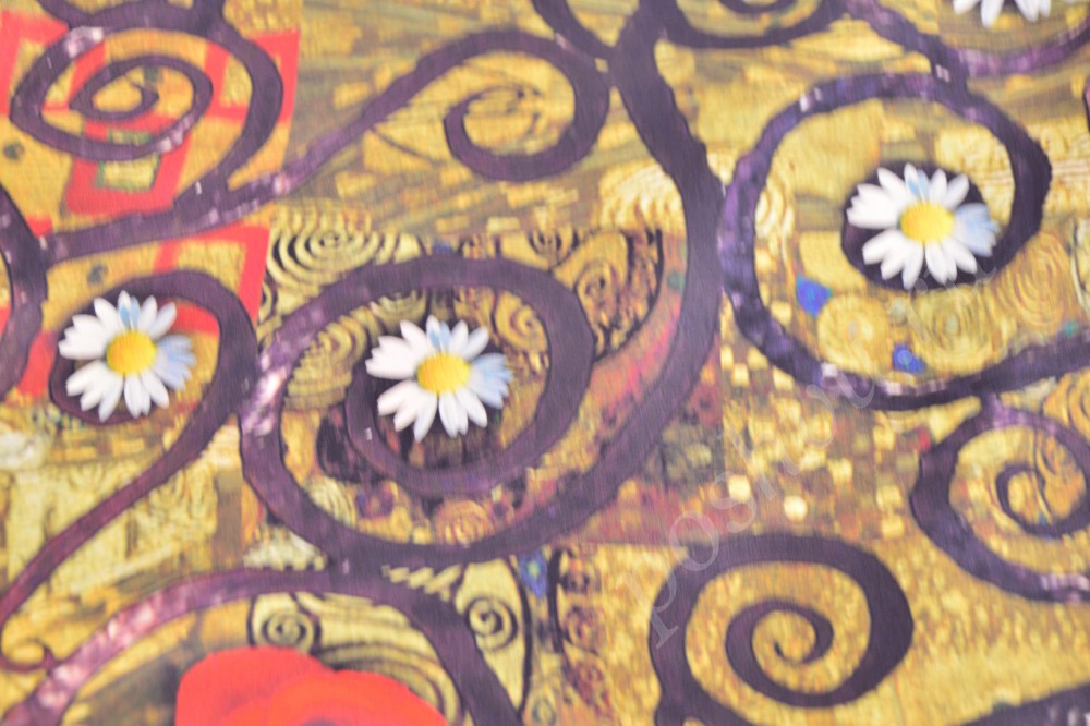 Оригинальная шёлковая ткань с шикарным цветочным принтом из ромашек