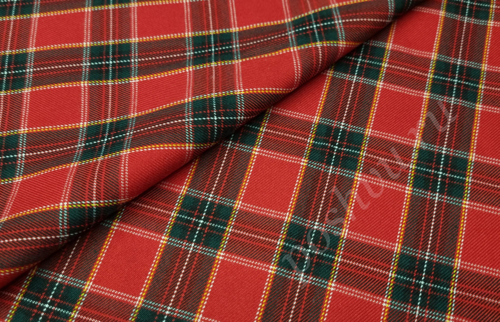 Костюмная ткань шотландка, цвет красный