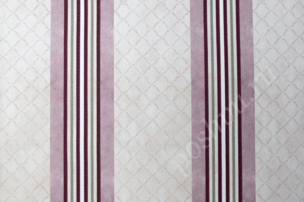 Ткань для штор саржа TWISTER JOLIE лилово-розовые полосы на розовой сетке (раппорт 14х22см)