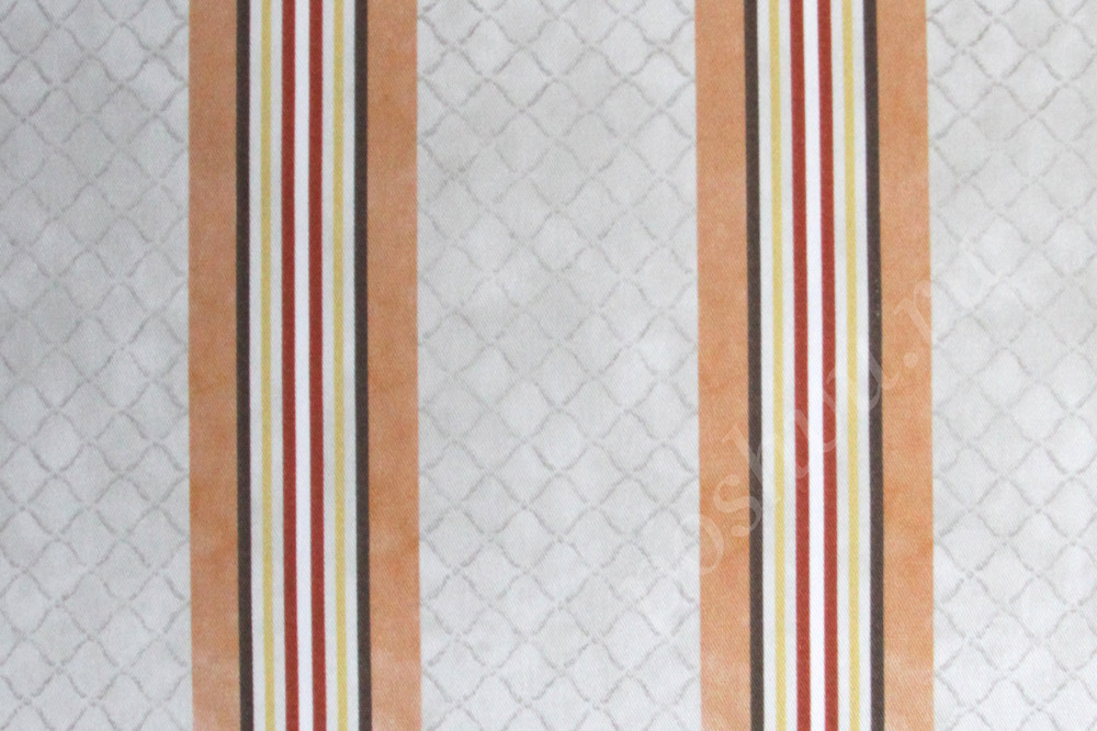 Ткань для штор саржа TWISTER JOLIE желто-розовые полосы на серой сетке (раппорт 14х22см)