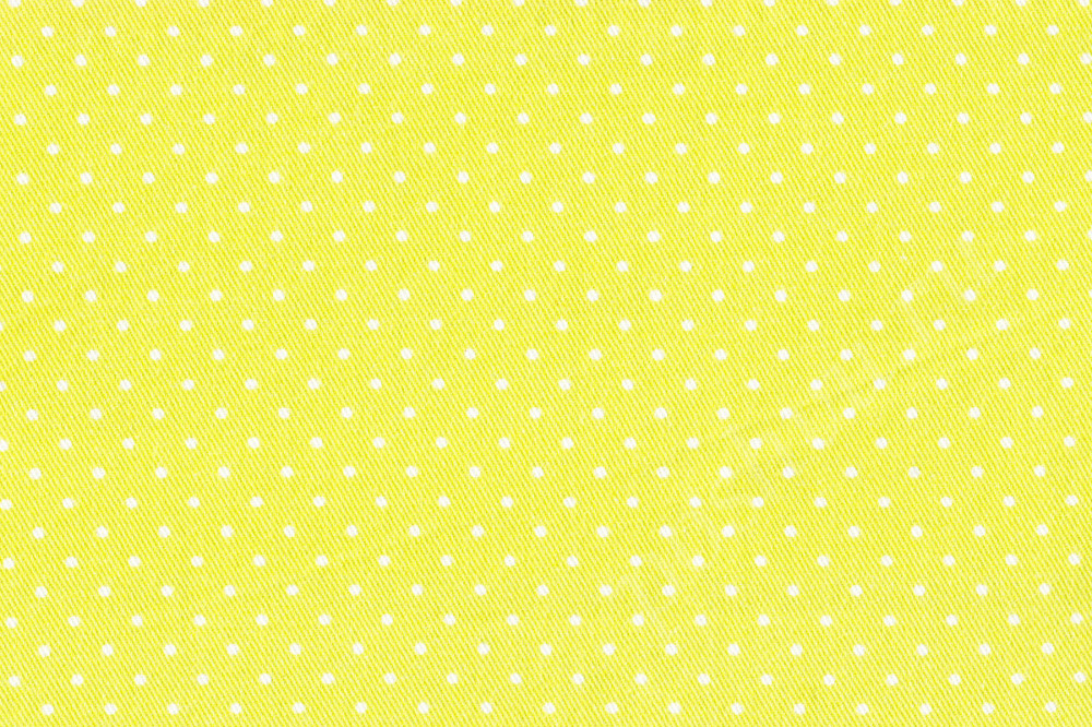 Ткань для штор саржа TWISTER TIFFANY мелкий белый горошек на желтом фоне (раппорт1х1см)