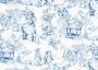 Ткань для штор саржа TWISTER TIFFANY синий принт пастораль на белом фоне (раппорт 22х23см)
