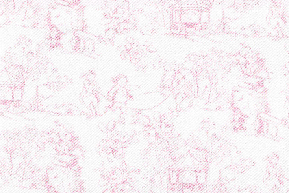 Ткань для штор саржа TWISTER TIFFANY темно-розовый принт пастораль на белом фоне (раппорт 22х23см)
