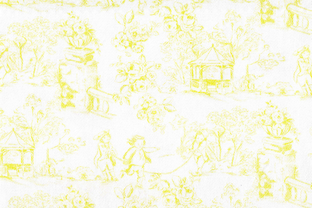 Ткань для штор саржа TWISTER TIFFANY желтый принт пастораль на белом фоне (раппорт 22х23см)