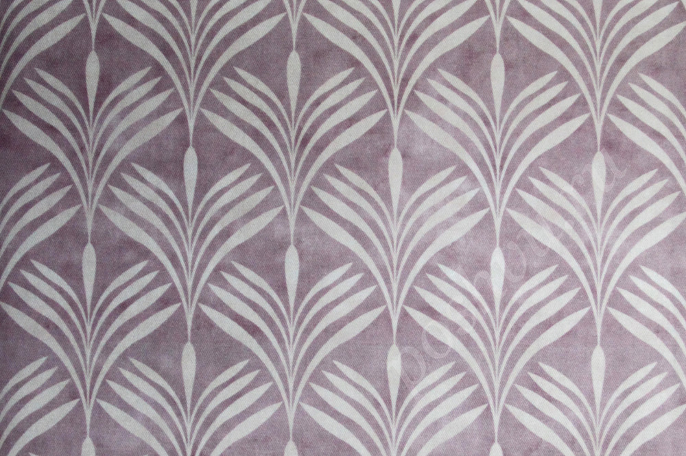 Ткань для штор саржа TWISTER JOLIE орнамент из белых листьев на розовом фоне (раппорт 27х28см)