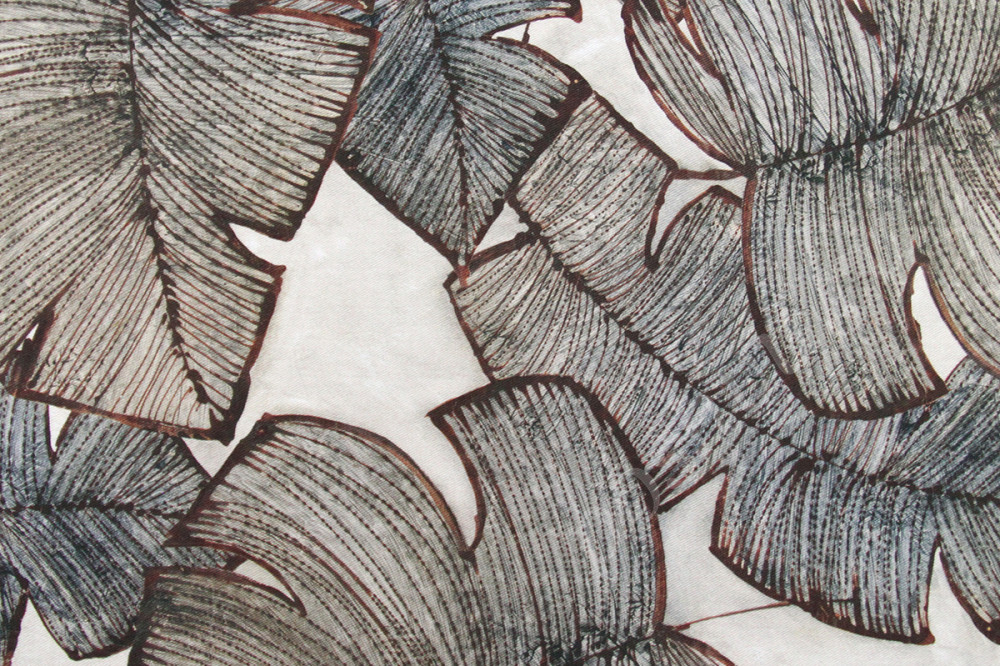 Ткань для штор саржа TWISTER NOMAD графические листья в коричневых тонах (раппорт 46х51см)