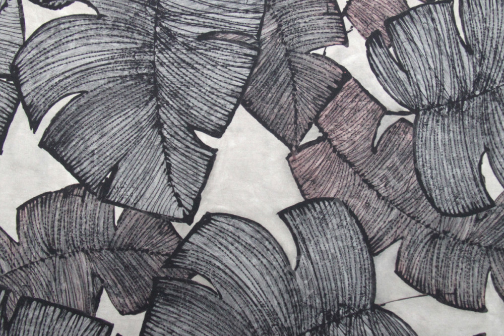 Ткань для штор саржа TWISTER NOMAD графические листья в серых тонах (раппорт 46х51см)