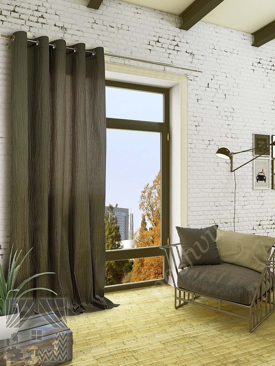 Стильные фактурные портьеры серого цвета на люверсах для гостиной или офиса
