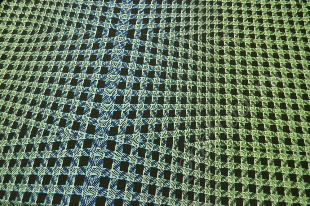 Ткань шерсть черного оттенка в зелено-синию оригинальную клетку
