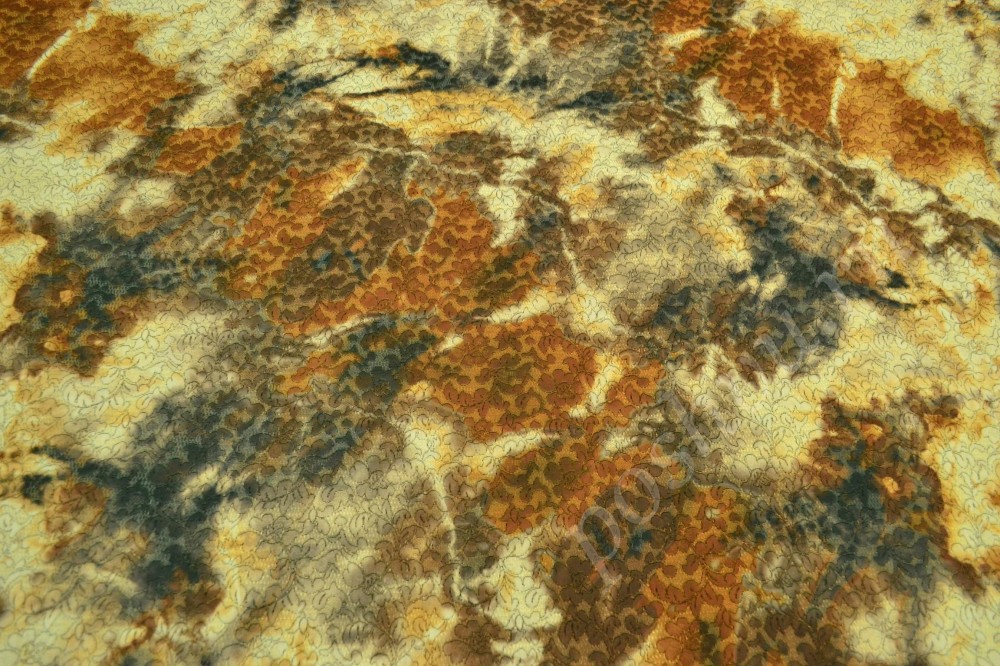Ткань жаккард кремового оттенка в абстрактные коричневые и серые пятна