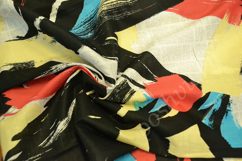 Сорочечная ткань с ярким абстрактным принтом