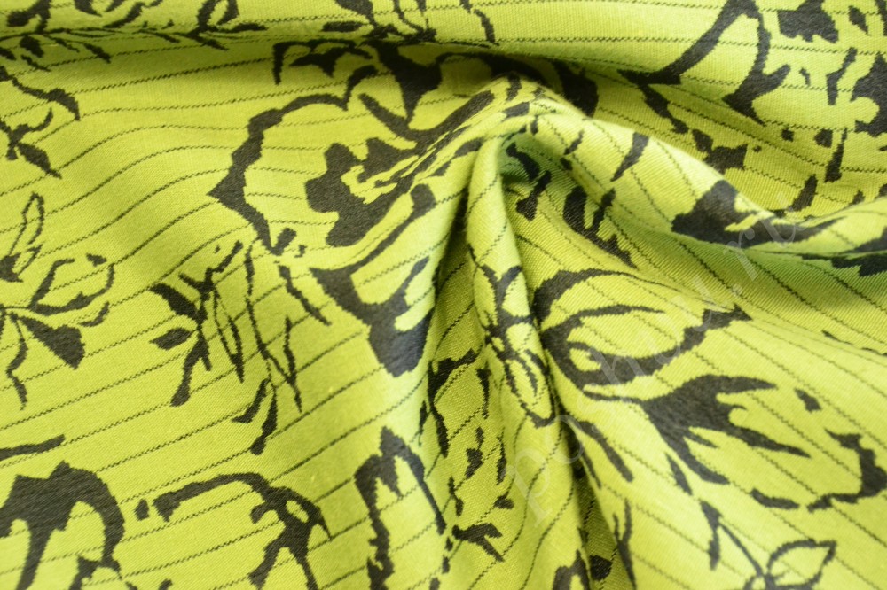 Ткань жаккард светло-желтого оттенка с цветочным рисунком