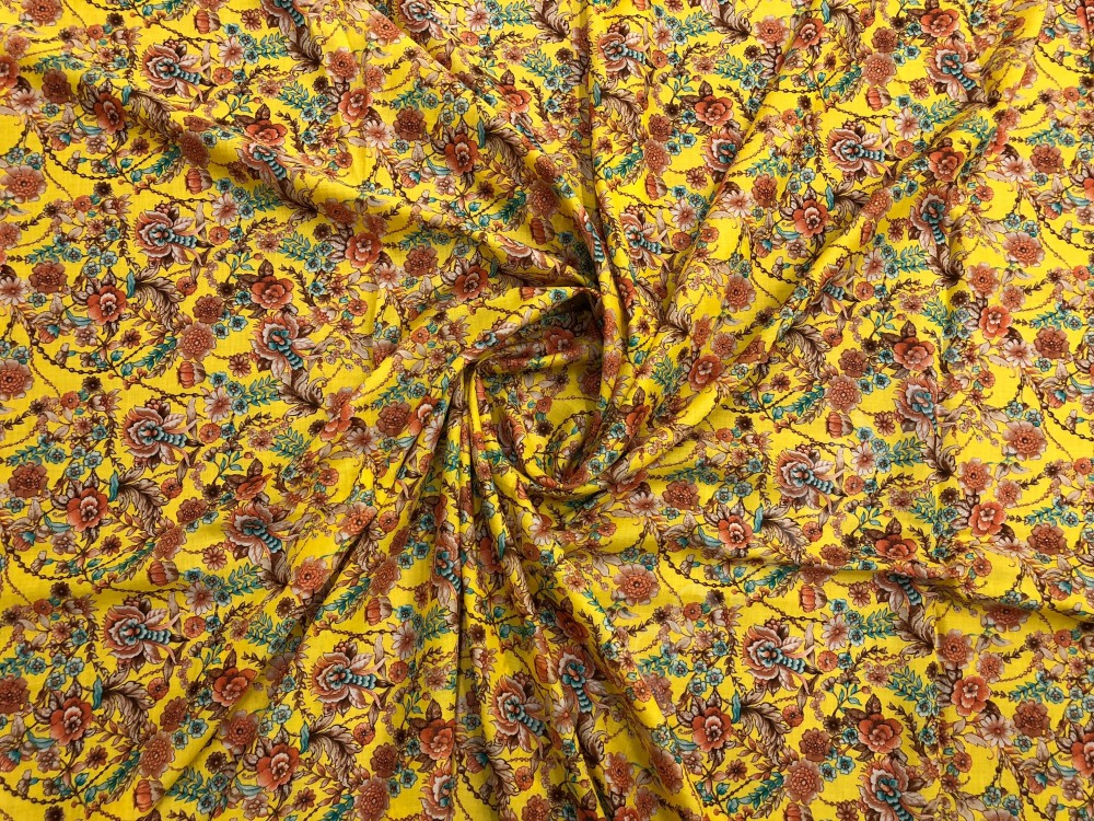 Ткань хлопок набивной желтого цвета с цветами