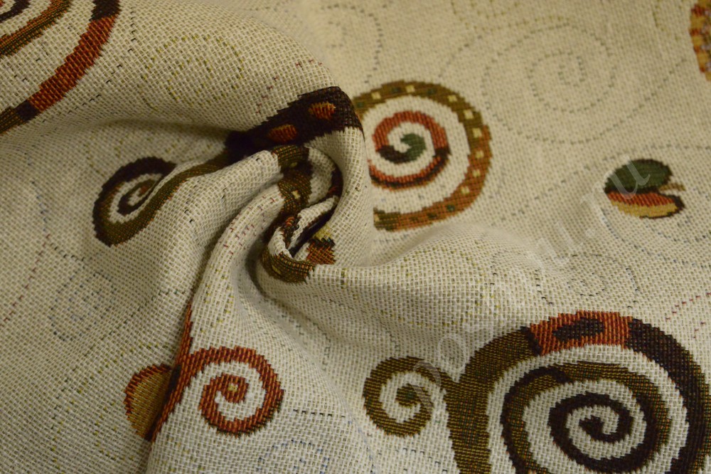Ткань для штор гобелен кремового цвета с необычным узором