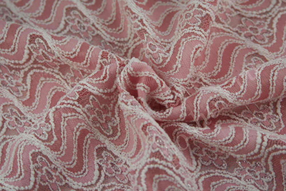 Ткань розовый трикотаж-гипюр с серебряным напылением