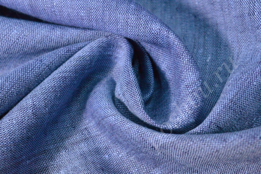 Сорочечная льняная ткань синий меланж